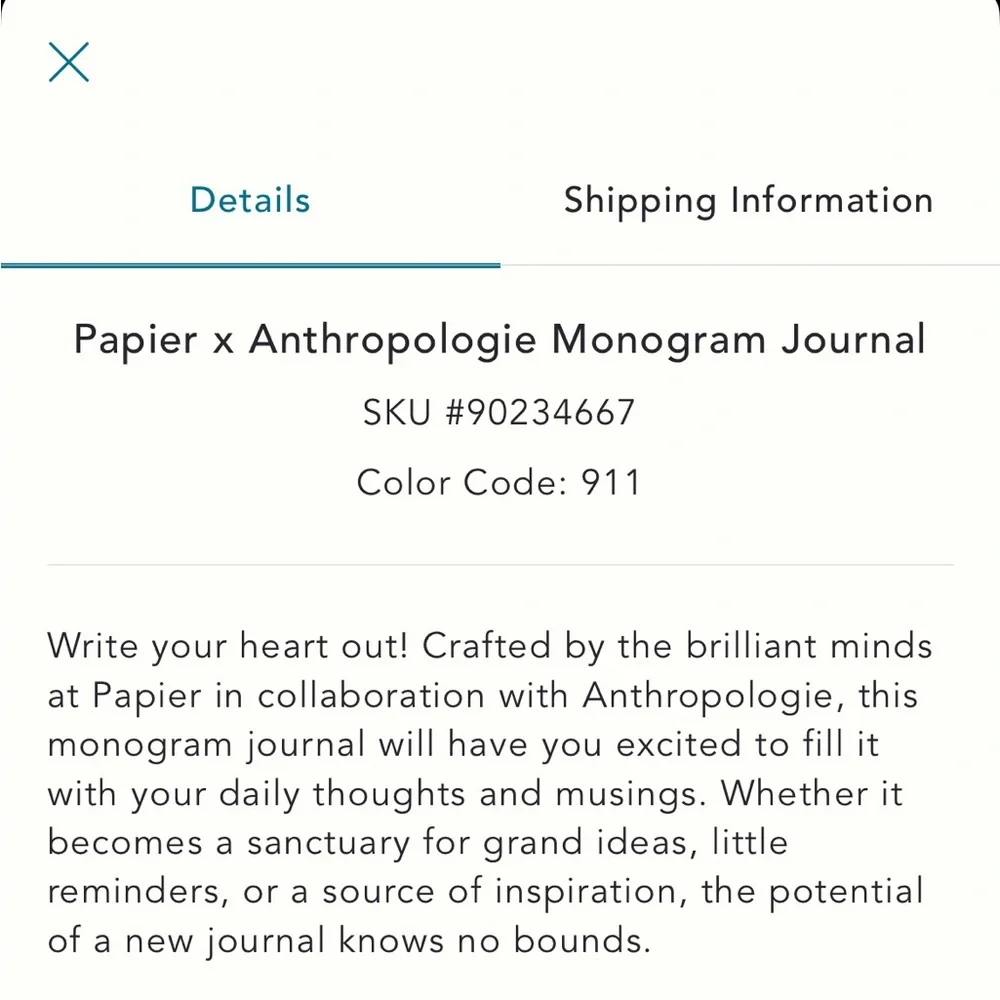 NWT Papier x Anthropologie Monogram Journal - K